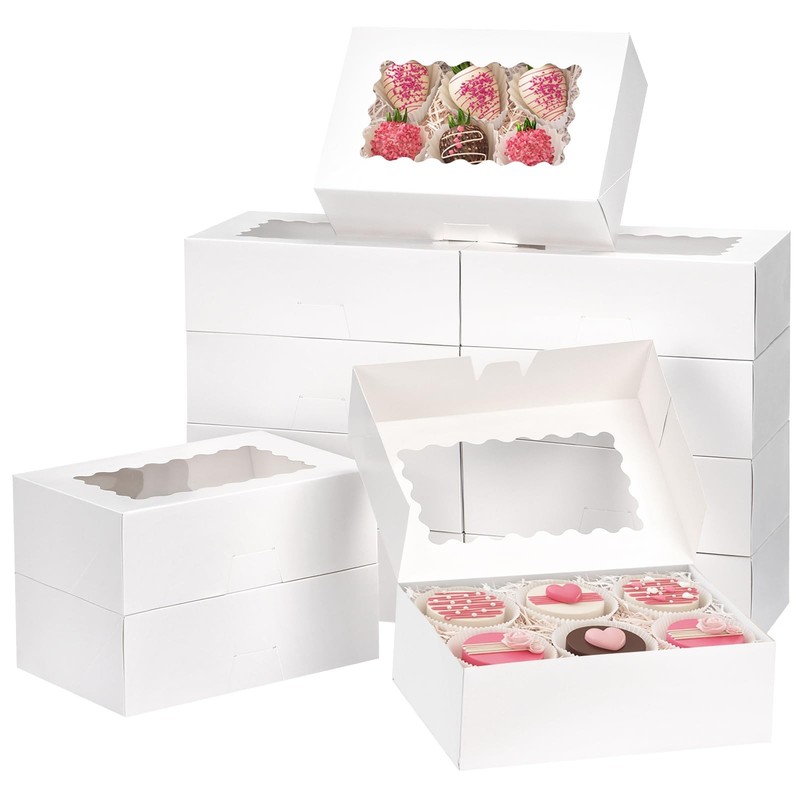 28pcs Cookie Boxes with Window, 9x6x3 Inch White Bakery Boxes Dessert Contain…