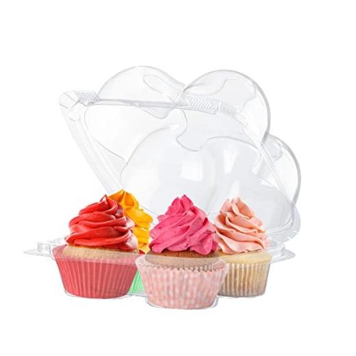 Plastic Cupcake Containers Boxes | 4 Compartment – 50 Pack | Disposable High