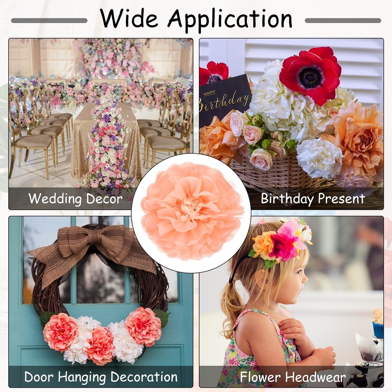 Crepe Paper Flowers, Peach Pink Tissue Paper Flowers - 8 x 8 Inch / 6 Pcs gallery
