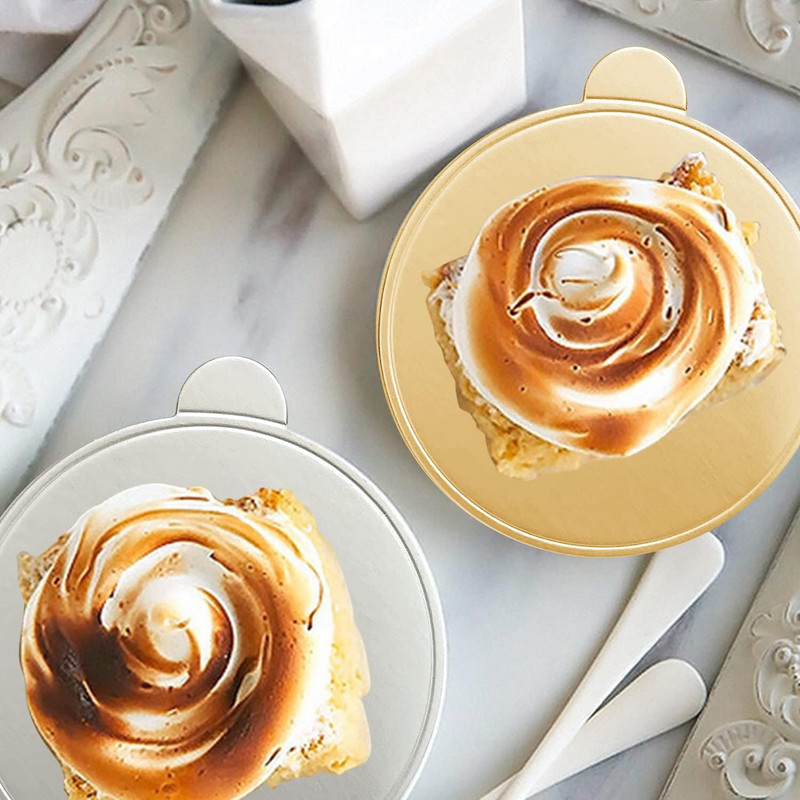 100 Pcs 3.1 Inch Mini Cake Boards Mousse Cupcake Base, Gold 8Cm gallery