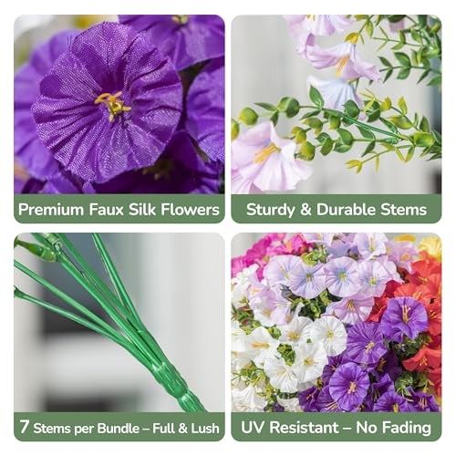 Artificial Flowers for Outdoors, 12 Bundles UV Resistant Faux Silk Morning gallery