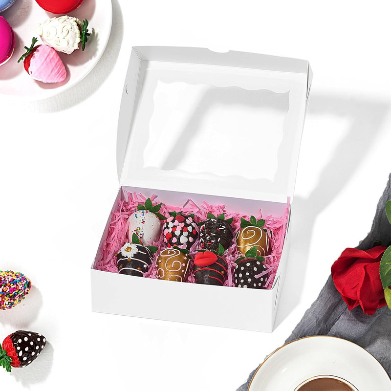 12PCS Bakery Boxes with Window (8X5X2 Inch) for Chocolate Covered Strawberries, gallery