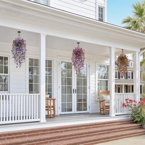 Artificial Hanging Flowers for Outdoors,2Pcs Fake Hanging Light Purple Red gallery