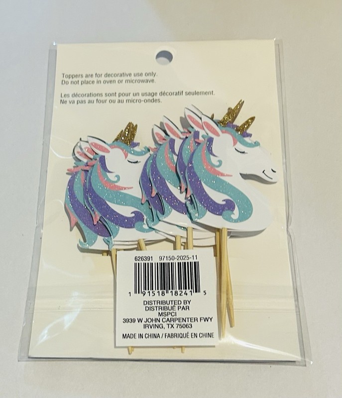 New 24 Unicorn Toppers Food Safe Blue Pink Gold Purple Glitter Bamboo and Paper gallery