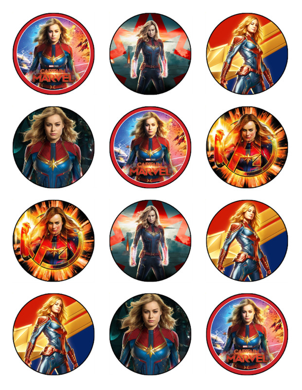 Capt Marvel Superhero Party Edible Wafer Cupcake Toppers – Avengers Theme gallery