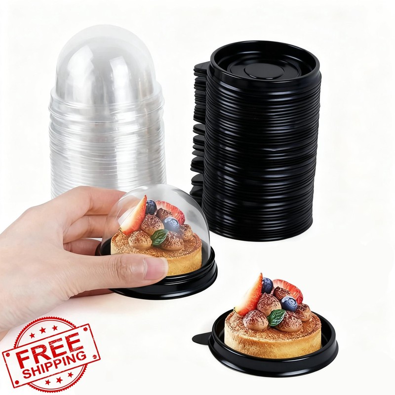 GULELAYAR Mini Cake Boxes Black Base 50pk Dome Lids