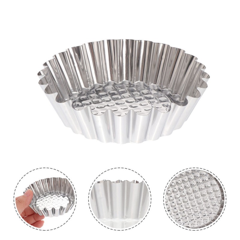 20x Stainless Steel Egg Tart Mold Round Shape Fluted Design Cupcake Baking Molds