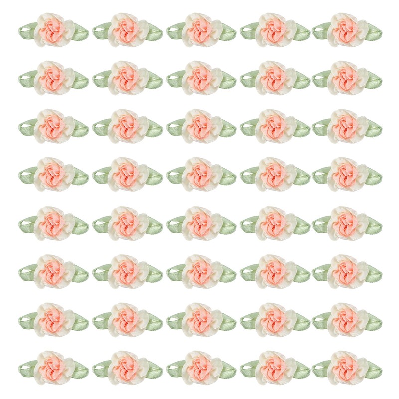 40Pcs 1″ Ribbon Flowers Bows Mini Satin Roses Flowers Apricot/Beige