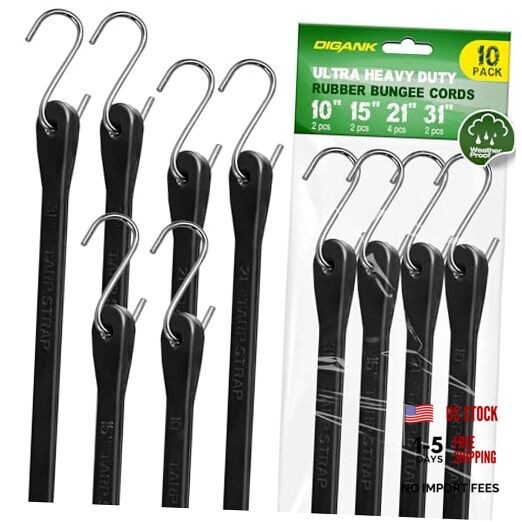 Bungee Cords with Hooks (10 Pack) Heavy Duty 10″2pcs, 15″2pcs, 21″4pcs, 31″2pc