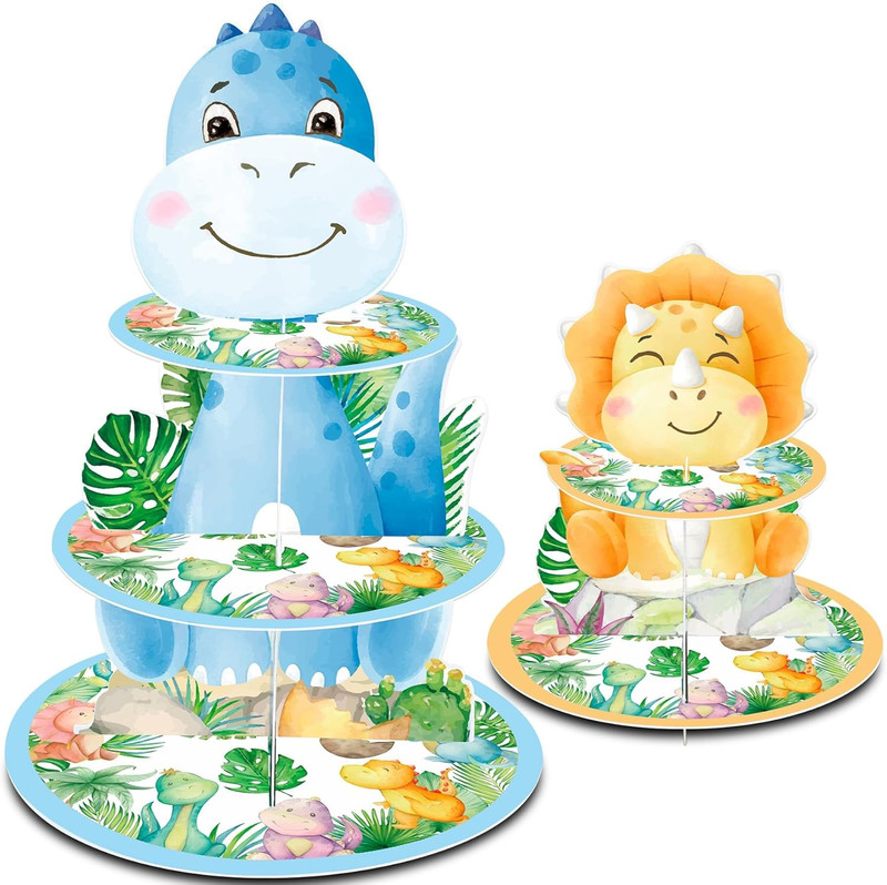 Big Small Dinosaur Cupcake Holder Stand Tower 2PCS for Hatching Soon Baby Shower