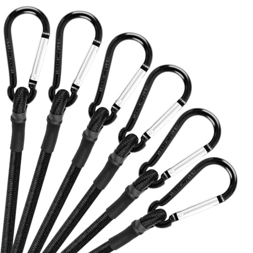 Black Bungee Cords with Hooks, 18" - 1/3" Thick Heavy Duty Carabiner gallery
