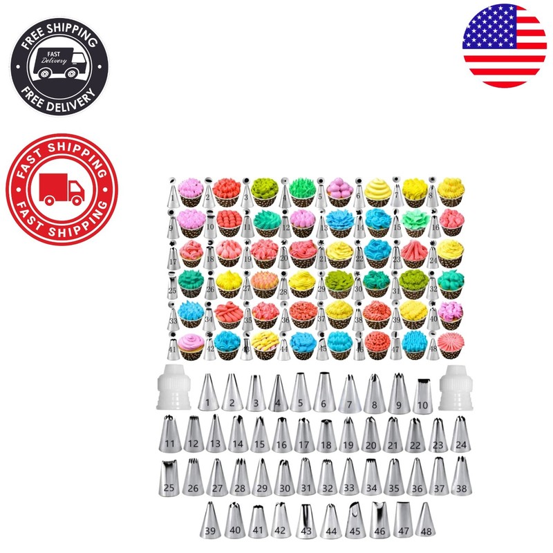 Versatile Cake Decorating Kit: 48 Stainless Steel Tips with Easy-to-Follow Chart