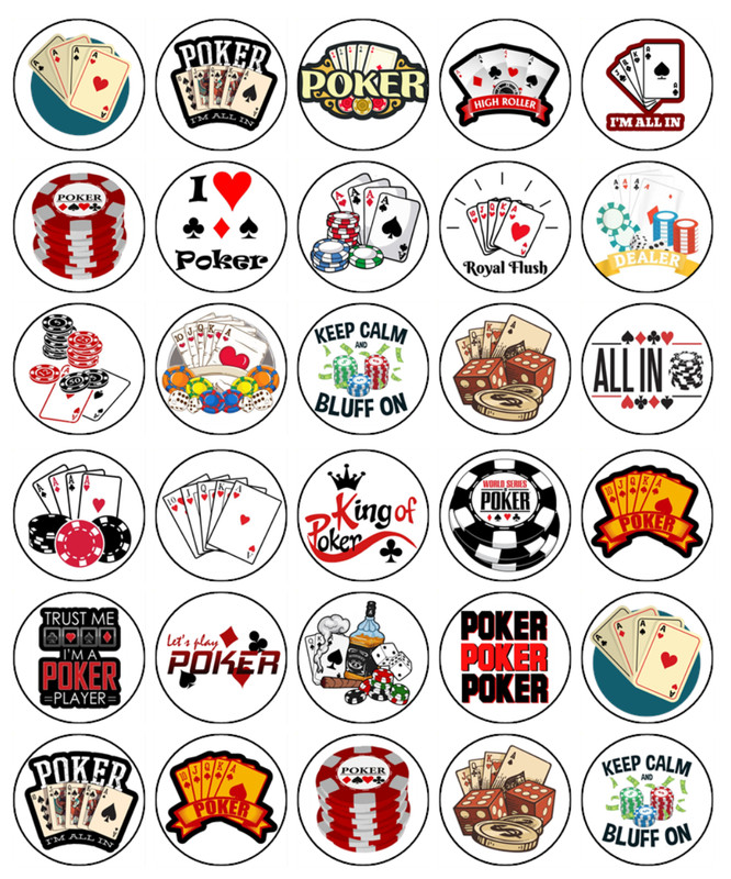 Poker Night Edible Cupcake Toppers Wafer Las Vegas Theme Decorations (2 Sizes)