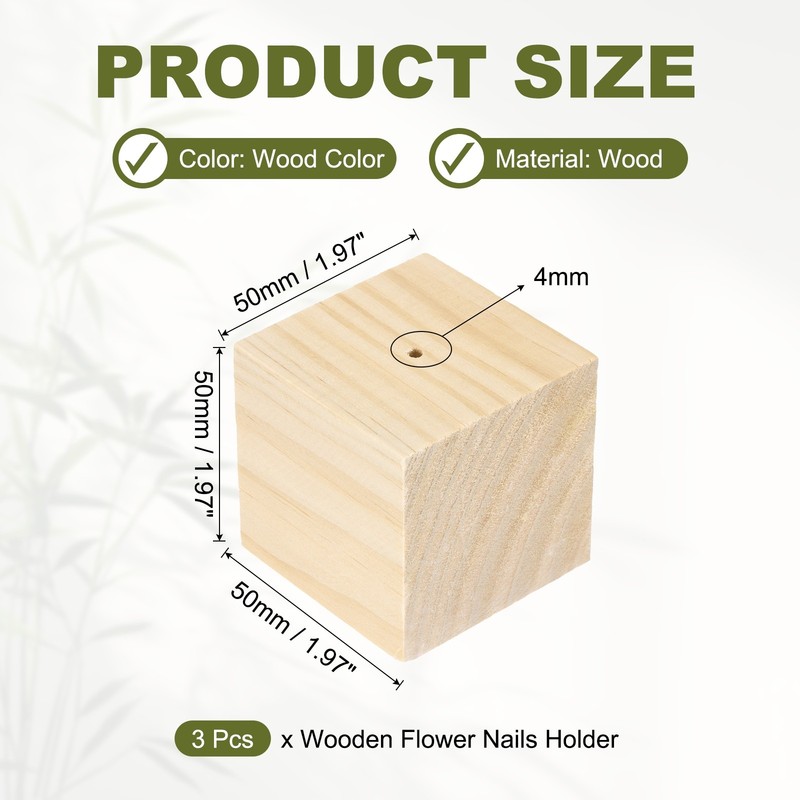 Wooden Flower Nail Holder, 3 Piece, 1.97 Inch, Natural Color gallery