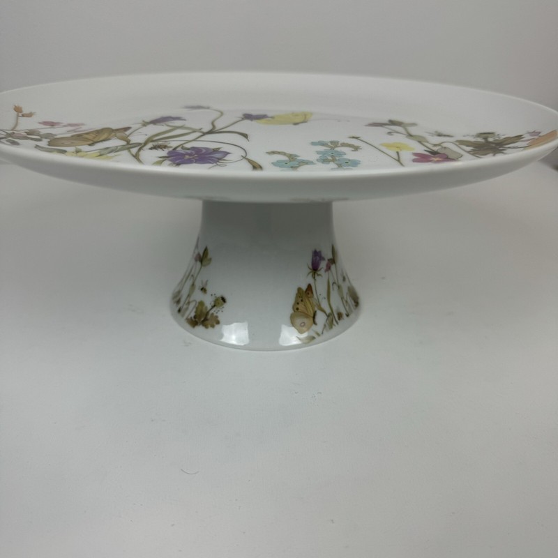1975 Enesco Nature Garden Society Fine China Cake Stand Plate Butterfly Flowers gallery