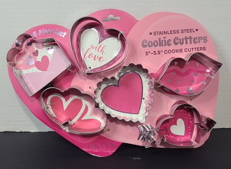BKLYN Steel Co Valentines Day Cookie Cutter 6 Pieces 3″-3.5″ Hearts Lips Love