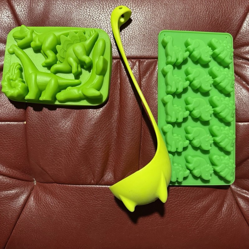 2 Silicone Dinosaur Candy Molds & 1 Nessie Kitchen Soup Ladle Chocolate Ice