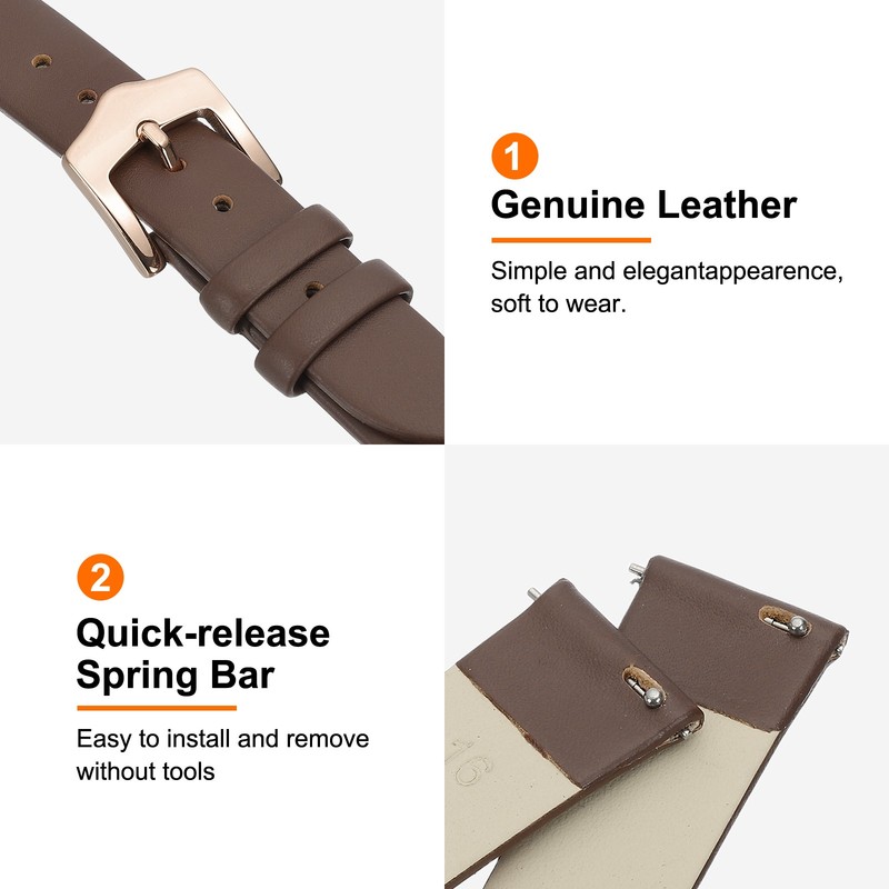 16mm Brown Leather Women's Watch Strap with Rose Gold Buckle gallery