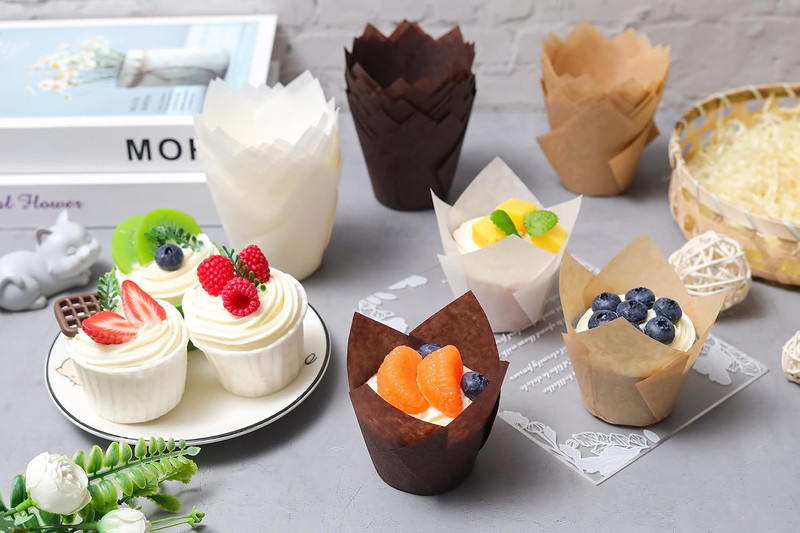 200PCS Tulip Cupcake Liners Parchment Baking Cups Muffin Wrappers Perf... gallery
