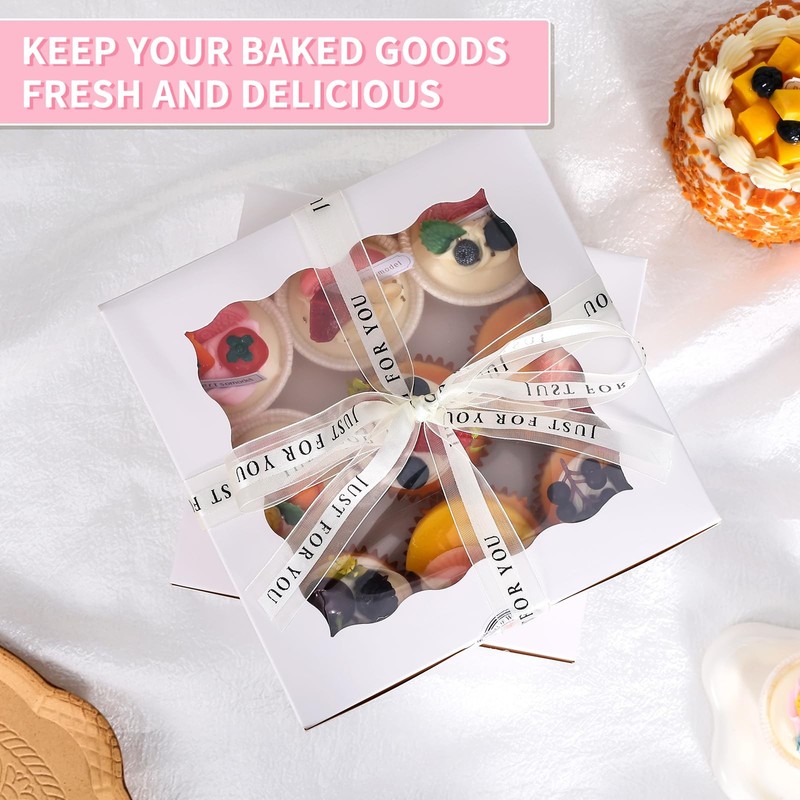 28 PCS White Small Cake Bakery Boxes Clear Window Lids Fits 7x7x5 Inch gallery