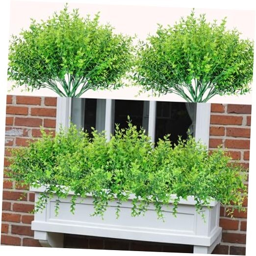 10 Bundles Artificial Greenery Boxwood Fake Plants UV Resistant Plastic Stems