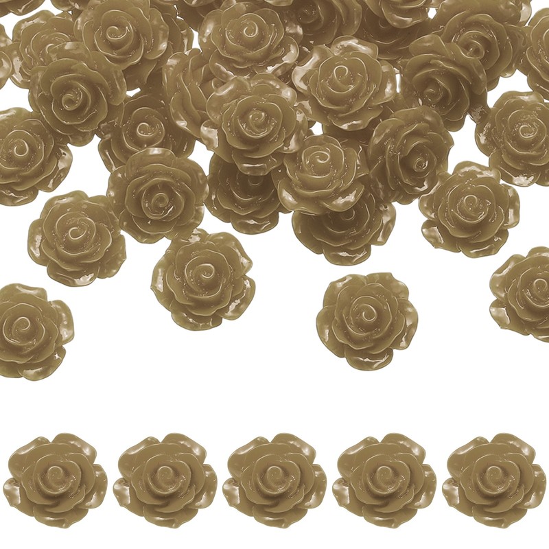 50 Pcs Light Coffee Resin Rose Flower Beads, 20mm Flatback Flower Charm