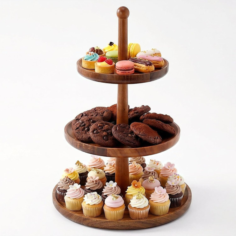 Cupcake Stand Dessert Table Display Set – 2 in 1 Adjustable Height Rustic Natura