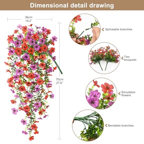 Artificial Hanging Flowers Plants for Outdoor Spring Summer Z Red Purple gallery