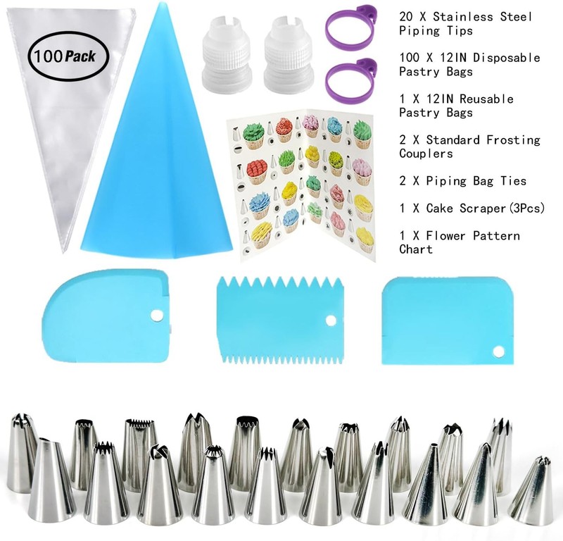 Piping Bags & Tips Set 100PCS 12 Inch Disposable Pastry Bags W/ Tips Cupcake gallery
