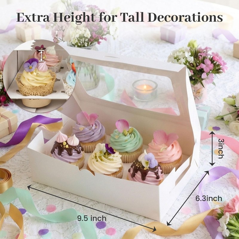 6 PCS White Cupcake Boxes 6 Count Containers Window Holding 36 Pastry Birthday gallery