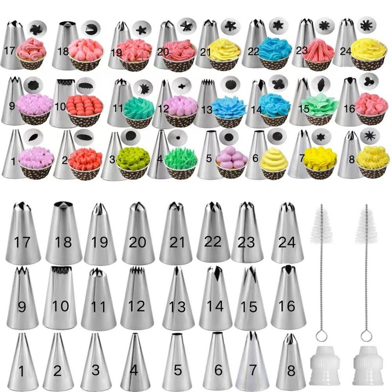 28Pcs Piping Tips Set，Stainless Steel Frosting Kit with 24 M, Silver