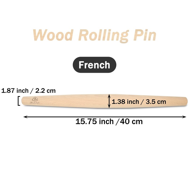 French Rolling Pin for Baking Pasta Pizza Bread, Natural Beech Wood Dough Rol... gallery