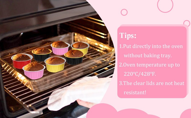 Mini Cake Pans with Lids and Spoons (100 Pack,Pink,5oz) Round Disposable gallery