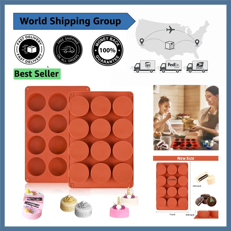 2 Pack Round 12 Cavity Silicone Cookie Molds for Cakes and Desserts, BPA-Free