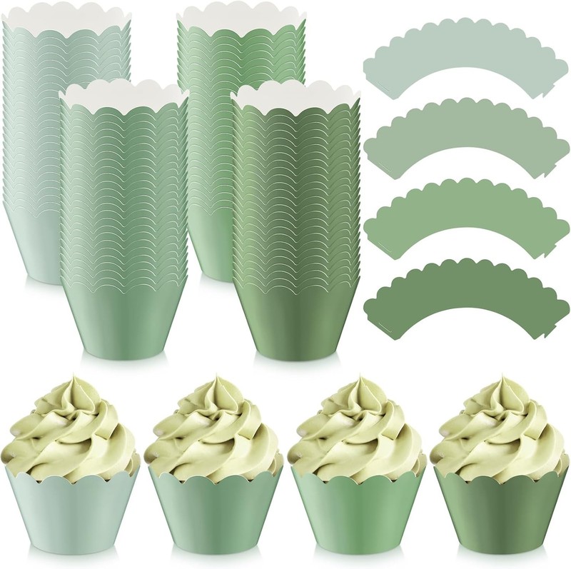 100 Pcs Sage Green Cupcake Wrappers Rustic Cupcake Liners Baking Cups Baking