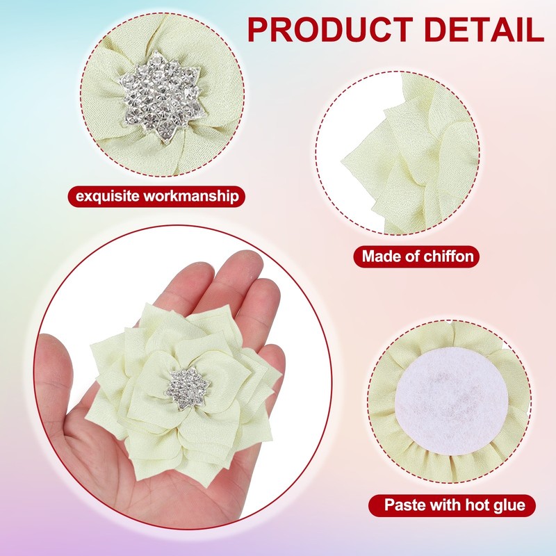 3 Inch 5 Pcs Rhinestone Pearl Chiffon Flower, Creamy White gallery