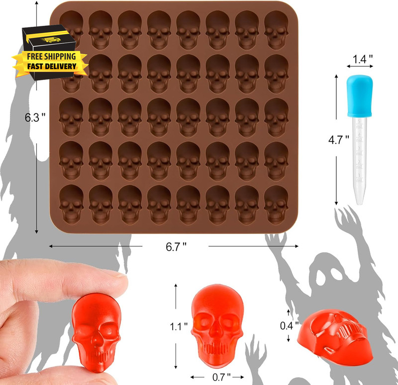 2 Pack Skull Gummy Silicone Molds, 40 Cavity Halloween Mini Skeleton Head Candy gallery