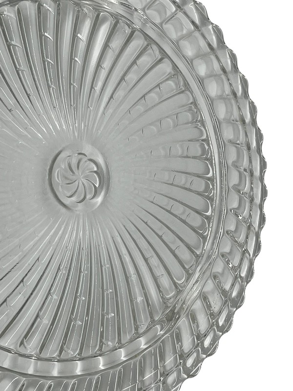 Vintage Pressed Clear Glass Serving Platter Cake Plate 11" Ribbed Sunburst gallery