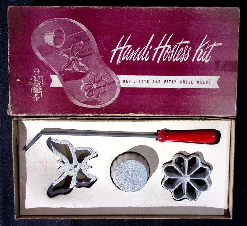 Vintage Bonley Handi Hostess Kit Waf-l-ette Patty Shell Molds Rosette Iron #109