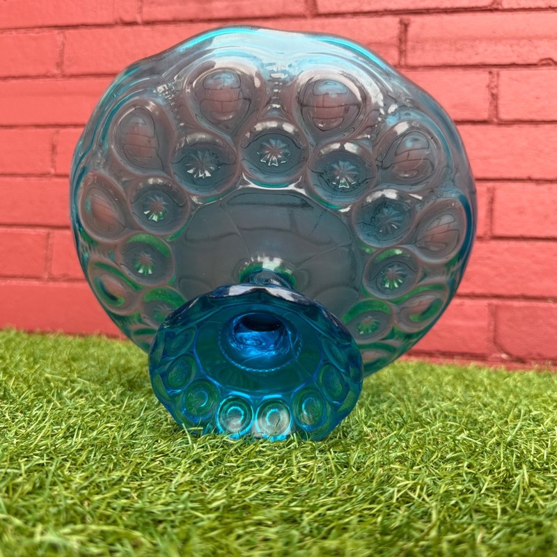 Vintage LE Smith Teal Moon and Stars Glass Pedestal Cake Stand Candy Dish gallery
