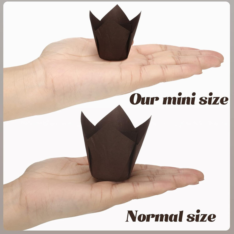 600 Mini Tulip Cupcake Liners Baking Cups Muffin Wrappers White Brown Beige gallery