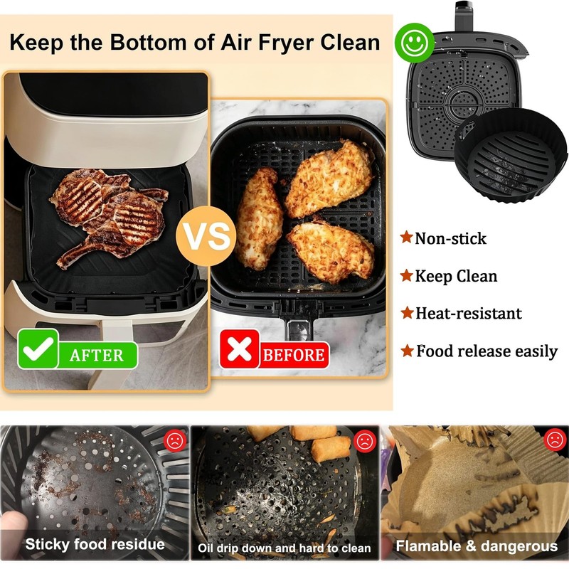 2Pcs Silicone Air Fryer Liners Reusable Round Thickened Airfryer Basket for 3... gallery