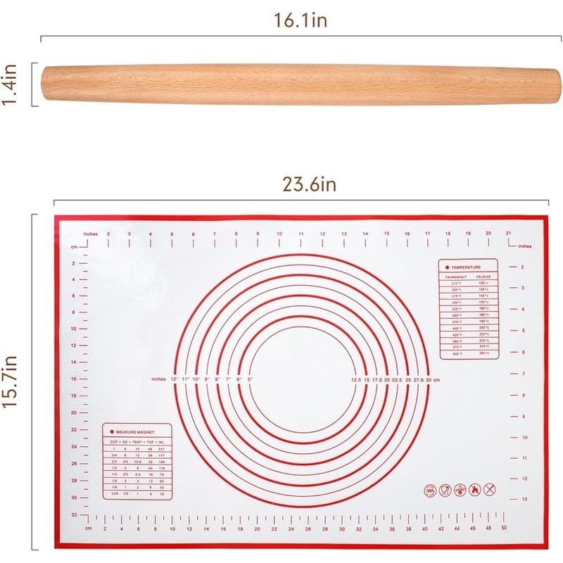 Wooden French Rolling Pin Tapered Baking Tool Non-Stick Easy Clean Set New gallery