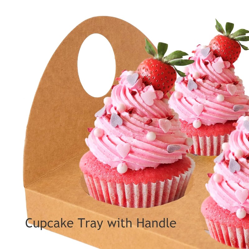 20 PCS Brown 6 Cupcake Boxes Handle Tray Window Bakery Containers 4 Inch gallery