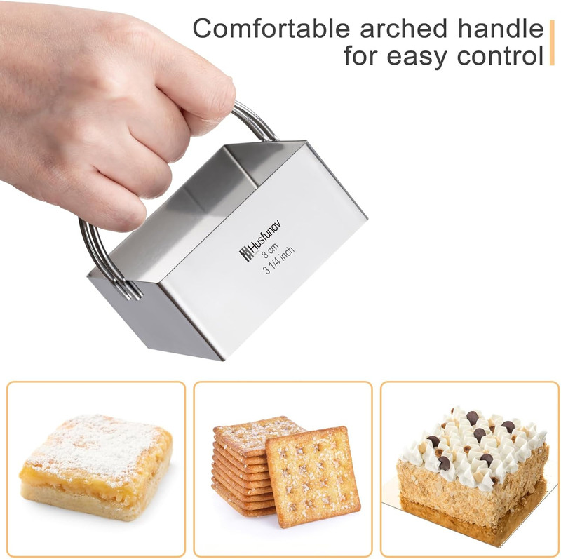 Biscuit Cutter Set Square Cookie Cutters with Handle 5 Pieces Stainless Steel Sq gallery