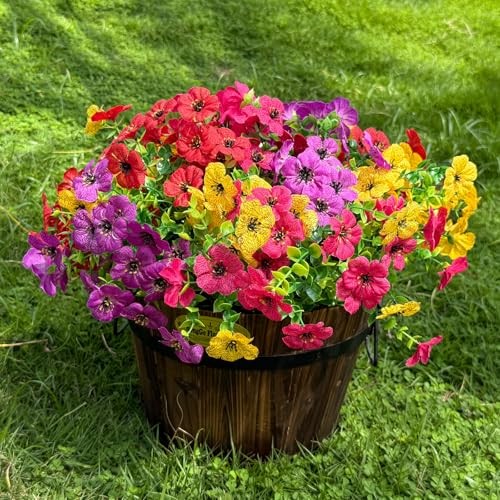 12 Bundles Artificial Flowers for Outdoor,4 Color No Yellow,fuchsia,purple,red gallery