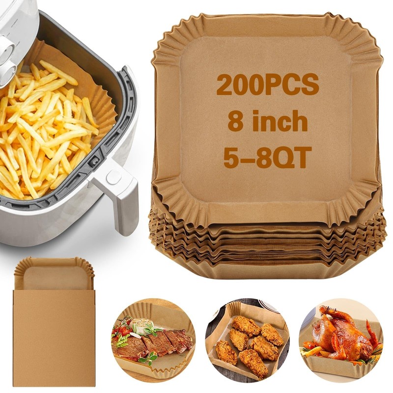 200Pcs Air Fryer Paper Liners, 8 Inch Square Disposable Paper Liner, Non-stic...