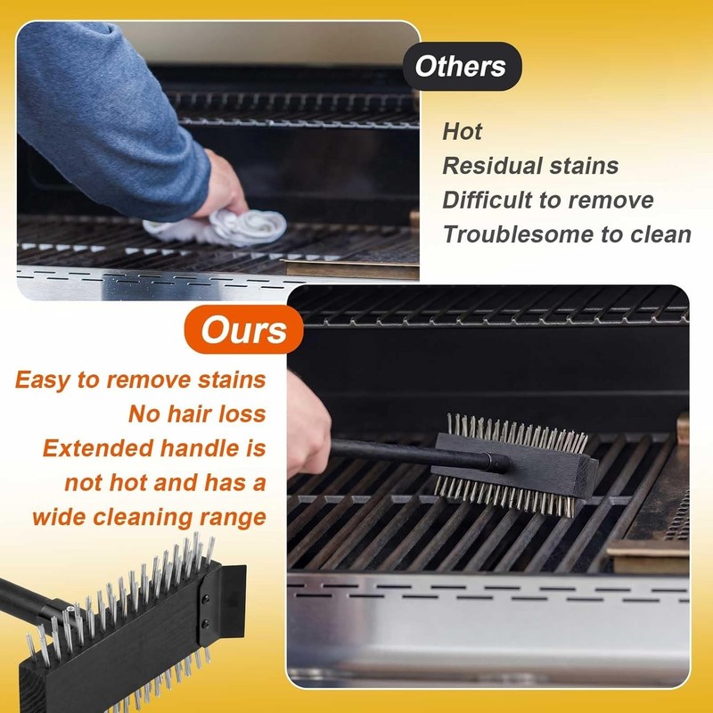 2 Pcs Black Stainless Steel Grill Brush Grill Scraper with 30'' Long Wooden H... gallery
