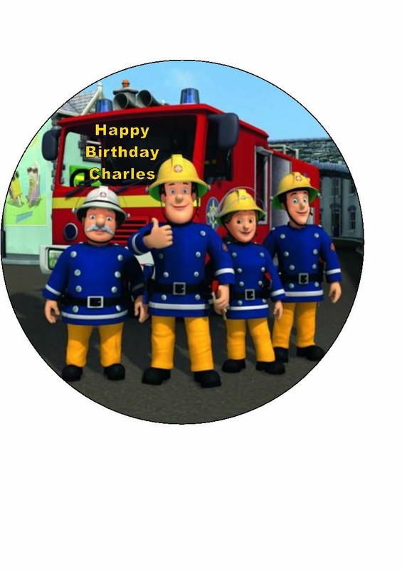 CAKE TOPPER EDIBLE ICING FIREMAN SAM 7.5 in