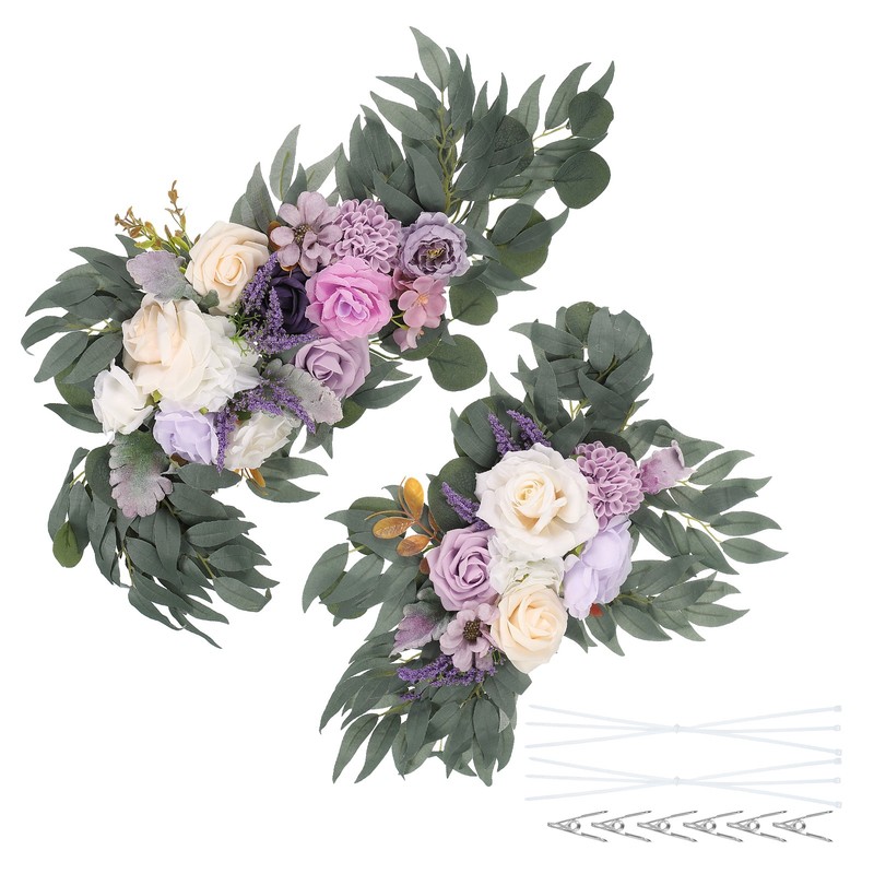 2 Pcs 26″ Wedding Arch Flower Artificial Silk Floral with Clip Purple